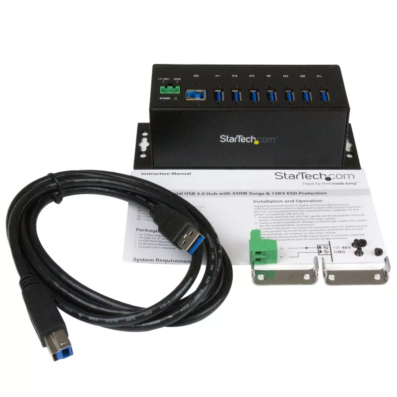 StarTech.com hub USB 3.0 industriale a 7 porte con protezione ESD~hub USB 3.0 a 7 porte (5Gbps) - hub USB-A industriale in metallo con protezione ESD e protezione da sovratensione 350W - montaggio su guida DIN, a parete o su tavolo - hub expander USB conforme TAA