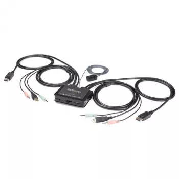 StarTech.com switch KVM DisplayPort 2 porte – 4K 60Hz – switch KVM desktop USB DP 1.2 UHD dual port compatto con cavi da 1,2 m e audio – bus-powered e commutazione remota – MacBook ThinkPad