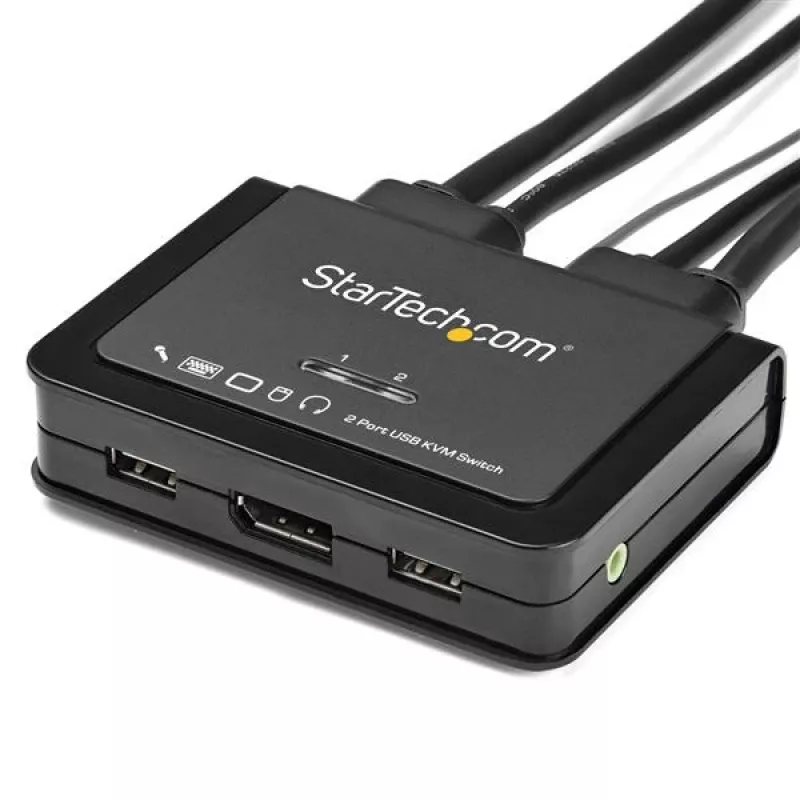 StarTech.com switch KVM DisplayPort 2 porte – 4K 60Hz – switch KVM desktop USB DP 1.2 UHD dual port compatto con cavi da 1,2 m e audio – bus-powered e commutazione remota – MacBook ThinkPad