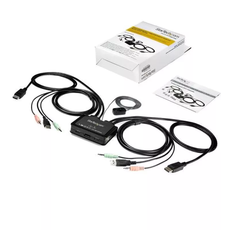 StarTech.com switch KVM DisplayPort 2 porte – 4K 60Hz – switch KVM desktop USB DP 1.2 UHD dual port compatto con cavi da 1,2 m e audio – bus-powered e commutazione remota – MacBook ThinkPad
