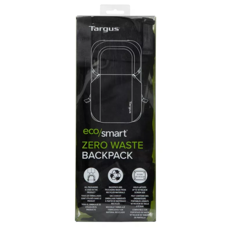 Targus TBB641GL EcoSmart Zero Waste zaino per laptop da 15–16 pollici, in plastica, nero