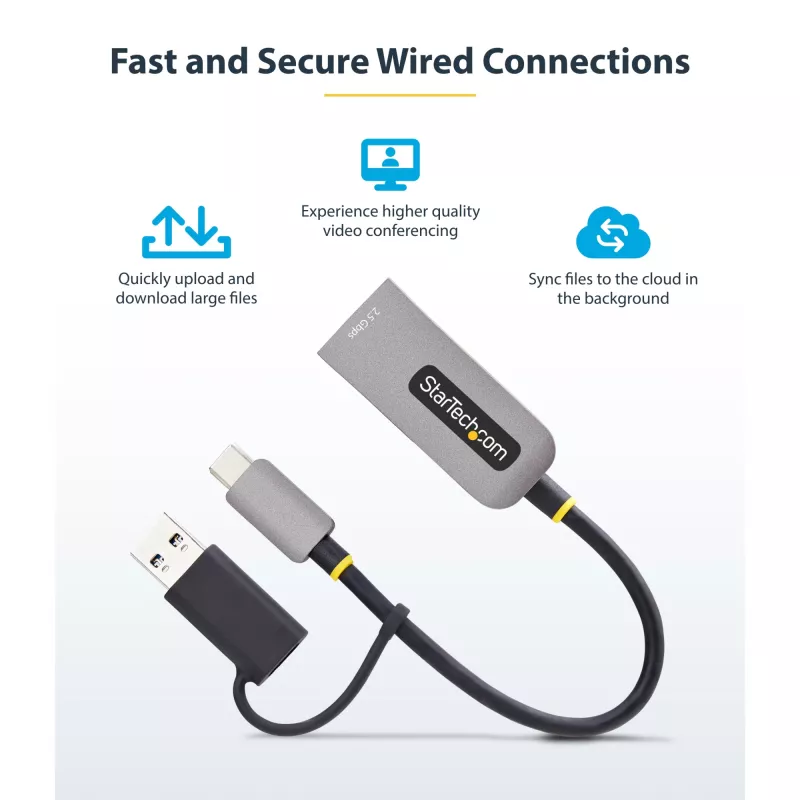 StarTech.com adattatore USB-C a Ethernet 2.5GbE con convertitore USB-A, NIC NBASE-T, USB 3.0 Type-C 2.5/1G rete multi speed, compatibile Thunderbolt, Windows e Mac