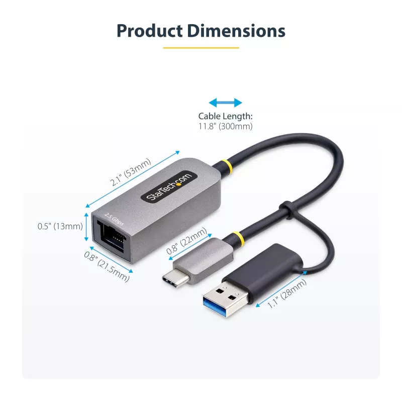 StarTech.com adattatore USB-C a Ethernet 2.5GbE con convertitore USB-A, NIC NBASE-T, USB 3.0 Type-C 2.5/1G rete multi speed, compatibile Thunderbolt, Windows e Mac