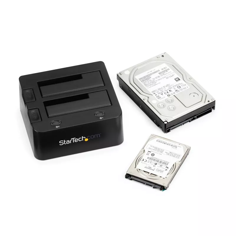 StarTech.com docking station per dischi fissi da USB 3.0 a SATA e IDE dual-bay, dock per HDD USB, docking station esterna per SSD/HDD SATA I/II/III e IDE (40 pin) 2,5/3,5 pollici, alloggiamenti hot-swap, caricamento dall'alto