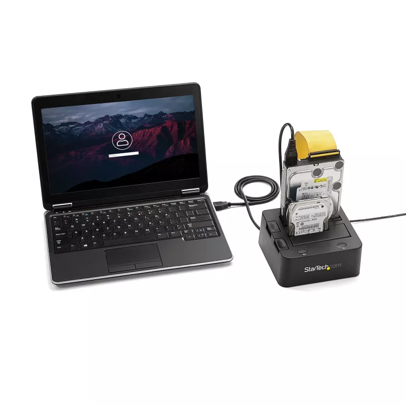 StarTech.com docking station per dischi fissi da USB 3.0 a SATA e IDE dual-bay, dock per HDD USB, docking station esterna per SSD/HDD SATA I/II/III e IDE (40 pin) 2,5/3,5 pollici, alloggiamenti hot-swap, caricamento dall'alto