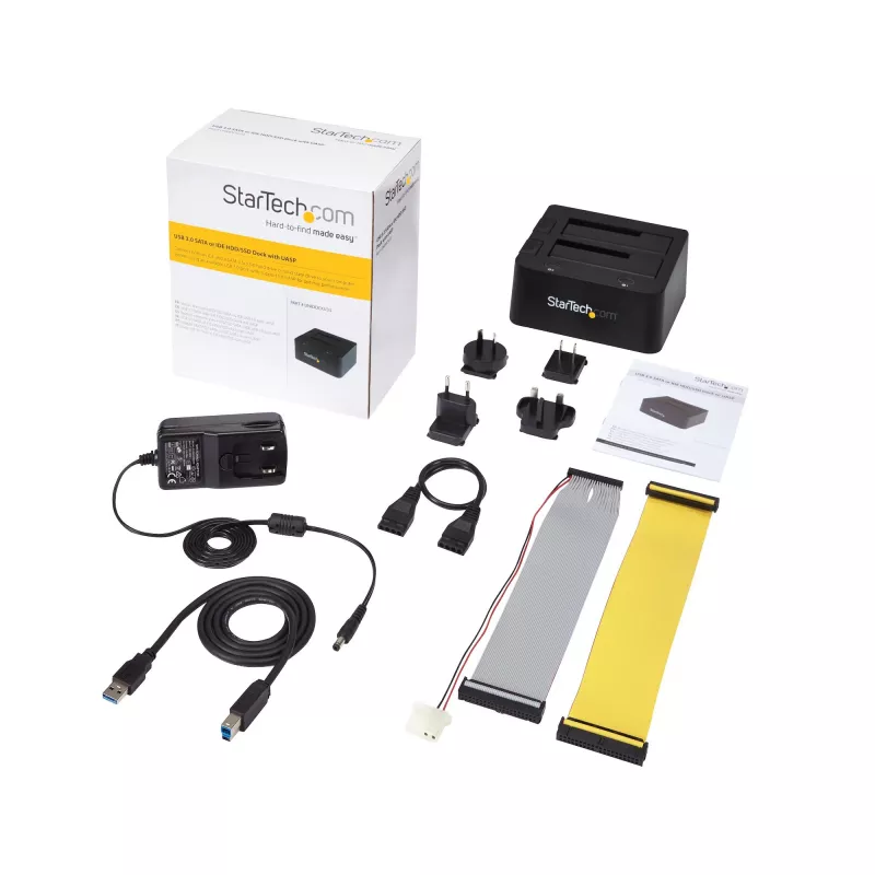 StarTech.com docking station per dischi fissi da USB 3.0 a SATA e IDE dual-bay, dock per HDD USB, docking station esterna per SSD/HDD SATA I/II/III e IDE (40 pin) 2,5/3,5 pollici, alloggiamenti hot-swap, caricamento dall'alto