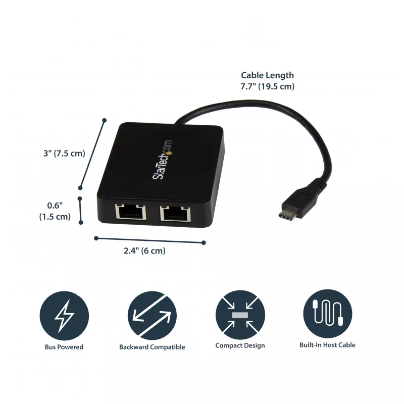 StarTech.com adattatore USB-C a doppia Gigabit Ethernet con porta USB (Type-A)