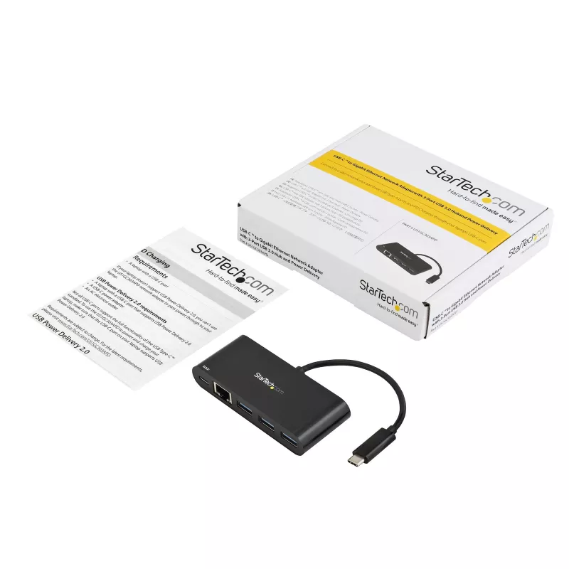 StarTech.com adattatore USB-C a Ethernet con hub USB 3.0 a 3 porte e Power Delivery
