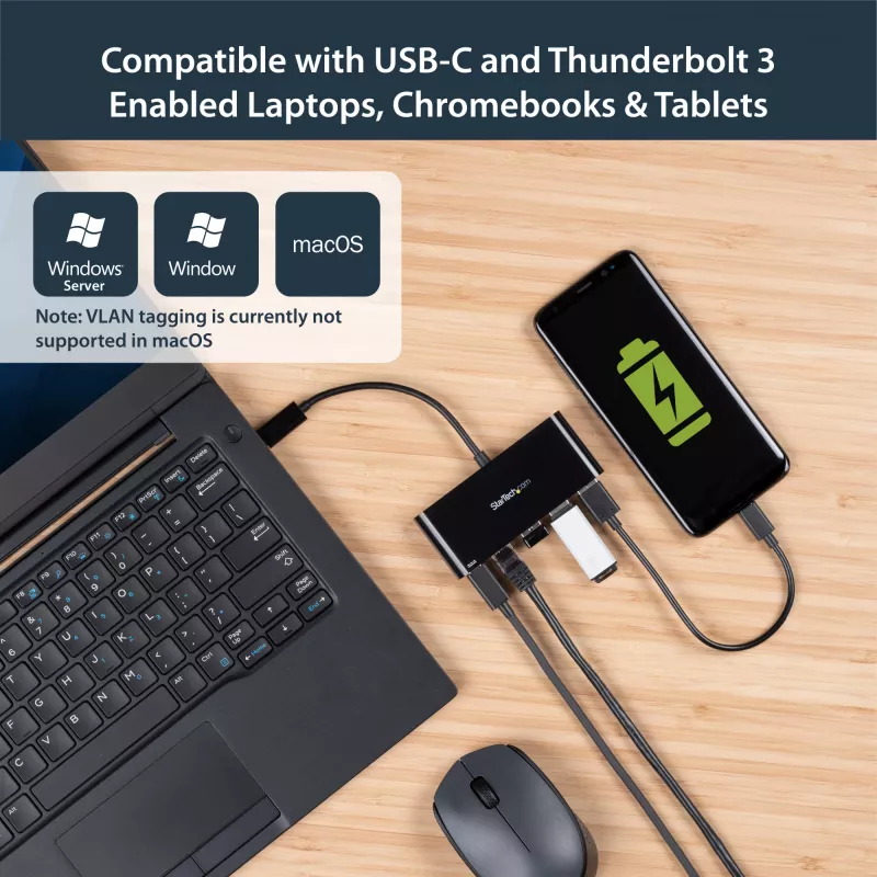 StarTech.com adattatore USB-C a Ethernet con hub USB 3.0 a 3 porte e Power Delivery