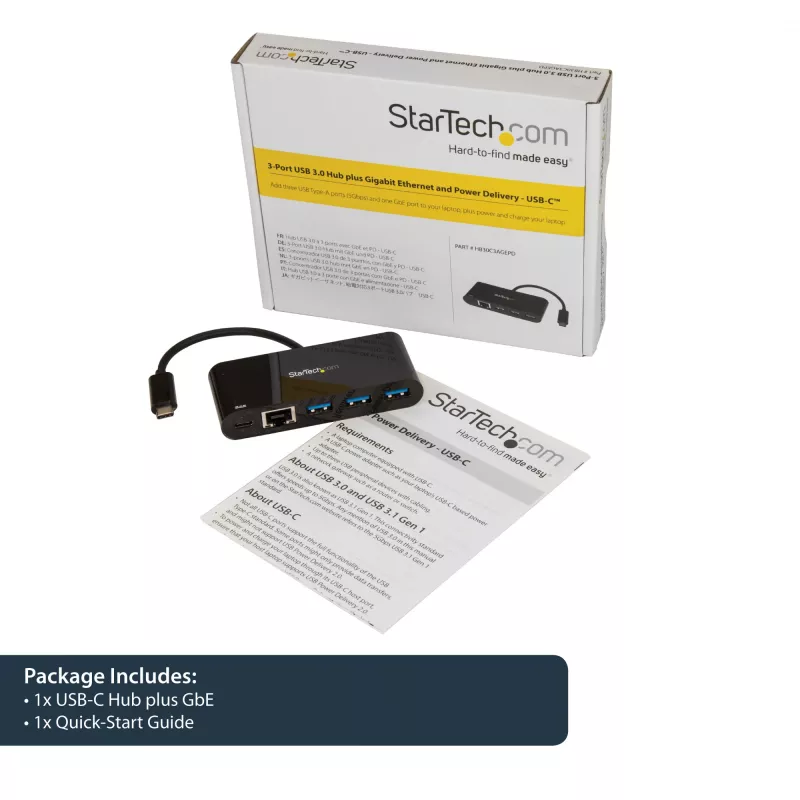 StarTech.com adattatore USB-C a Ethernet con hub USB 3.0 a 3 porte e Power Delivery