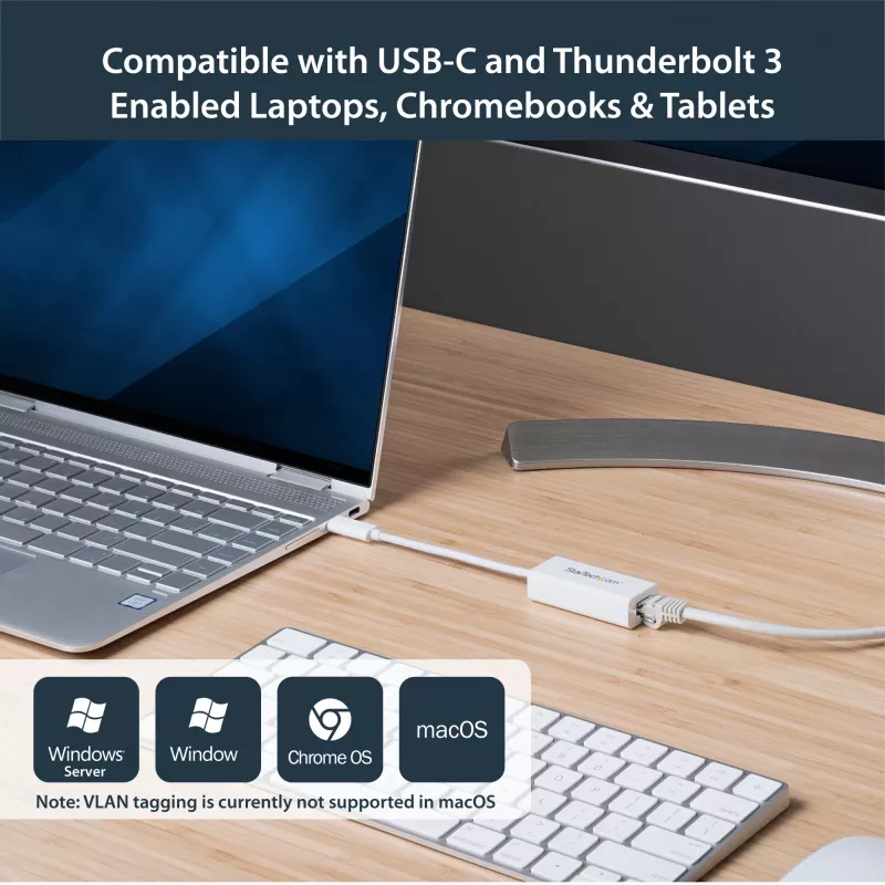 StarTech.com adattatore di rete USB-C a Gigabit - bianco, con filo, USB Type-C, Ethernet, 5000 Mbit/s, bianco