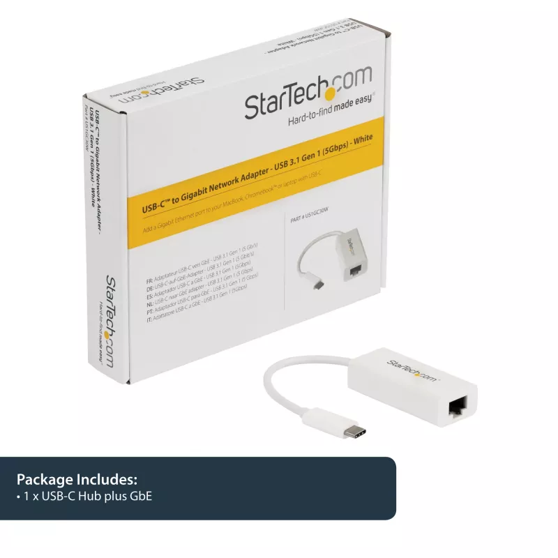 StarTech.com adattatore di rete USB-C a Gigabit - bianco, con filo, USB Type-C, Ethernet, 5000 Mbit/s, bianco