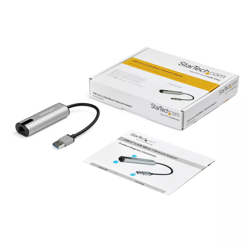 StarTech.com US2GA30 adattatore USB 3.0 Type-A a 2,5 Gigabit Ethernet, NBASE-T, 2.5GBASE-T, RJ45, 10/100/1000/2500 Mbps, nero/grigio siderale