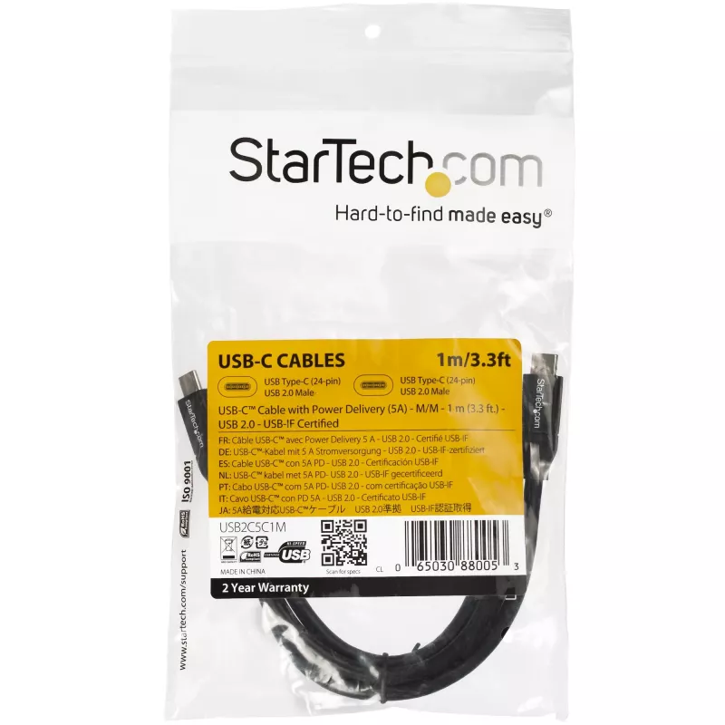 StarTech.com cavo USB-C a USB-C con 5A PD – M/M – 1 m – USB 2.0 – certificato USB-IF