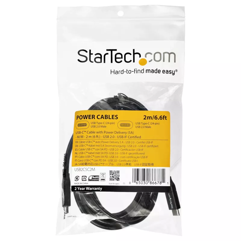 StarTech.com cavo USB-C a USB-C con 5A PD – M/M – 2 m – USB 2.0 – certificato USB-IF