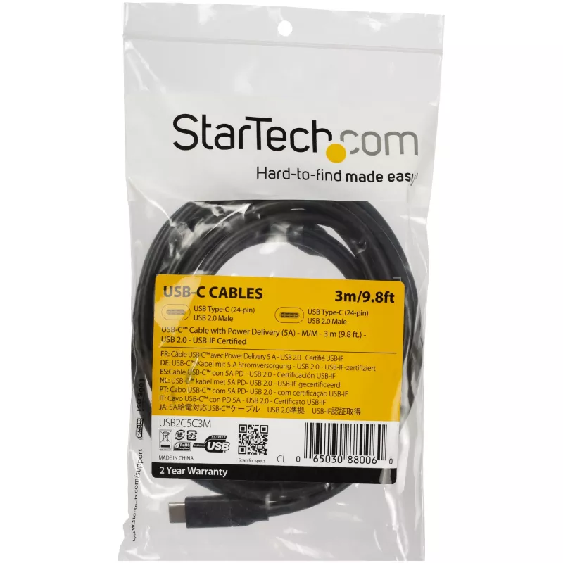 StarTech.com cavo USB-C a USB-C con 5 A PD – M/M – 3 m (10 ft.) – USB 2.0 – certificato USB-IF