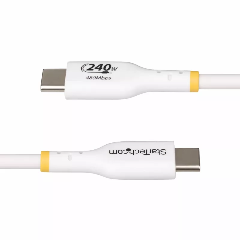 StarTech.com Cavo di ricarica USB-C bianco da 1 m, cavo USB-C certificato USB-IF, 240W PD EPR, cavo di ricarica per laptop USB 2.0 Type-C, cavo per trasferimento dati USB-C, guaina in TPE