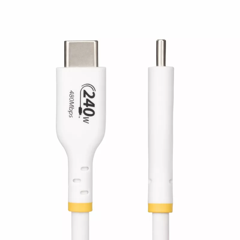 StarTech.com Cavo di ricarica USB-C bianco da 2 m, cavo USB-C certificato USB-IF, 240W PD EPR, cavo di ricarica per laptop USB 2.0 Type-C, cavo dati USB-C, guaina in TPE