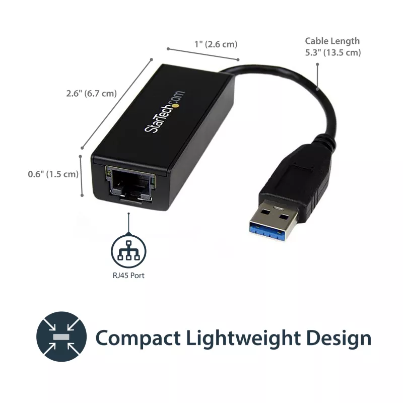 StarTech.com Adattatore di rete USB 3.0 a Gigabit Ethernet, 10/100/1000 Mbit/s, USB a RJ45, adattatore USB 3.0 a LAN, adattatore Ethernet USB 3.0 (GbE), conforme TAA