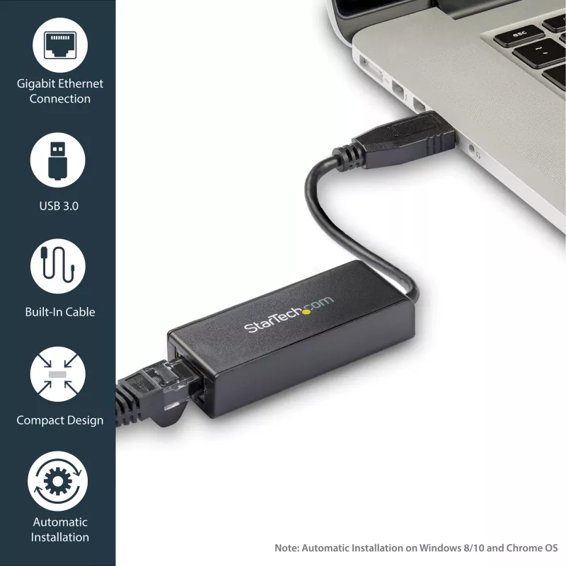StarTech.com Adattatore di rete USB 3.0 a Gigabit Ethernet, 10/100/1000 Mbit/s, USB a RJ45, adattatore USB 3.0 a LAN, adattatore Ethernet USB 3.0 (GbE), conforme TAA