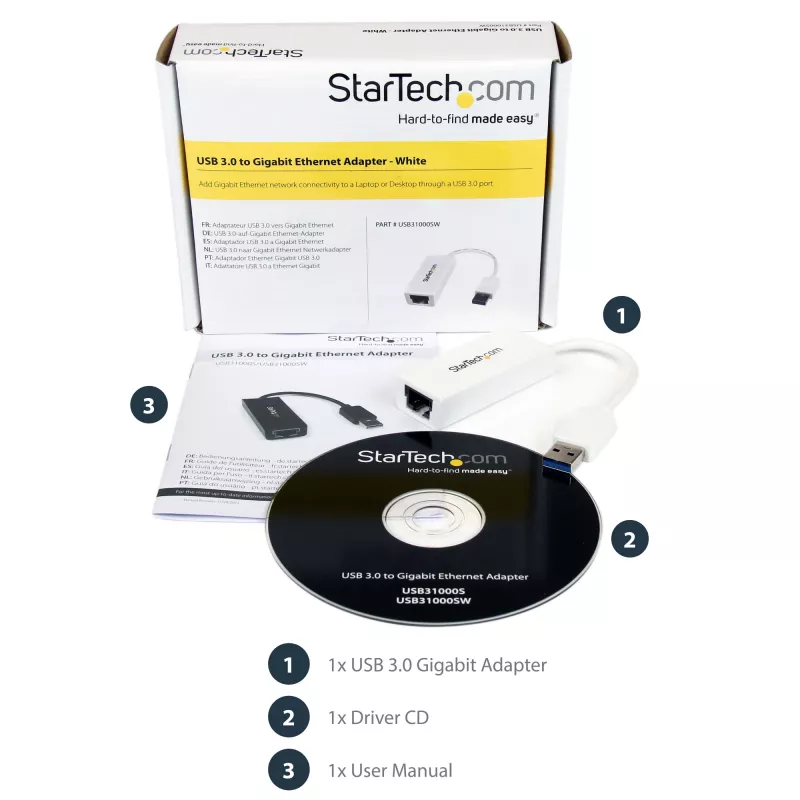 StarTech.com Adattatore di rete USB 3.0 a Gigabit Ethernet, 10/100/1000 Mbit/s, USB a RJ45, adattatore USB 3.0 a LAN, adattatore Ethernet USB 3.0 (GbE), conforme TAA