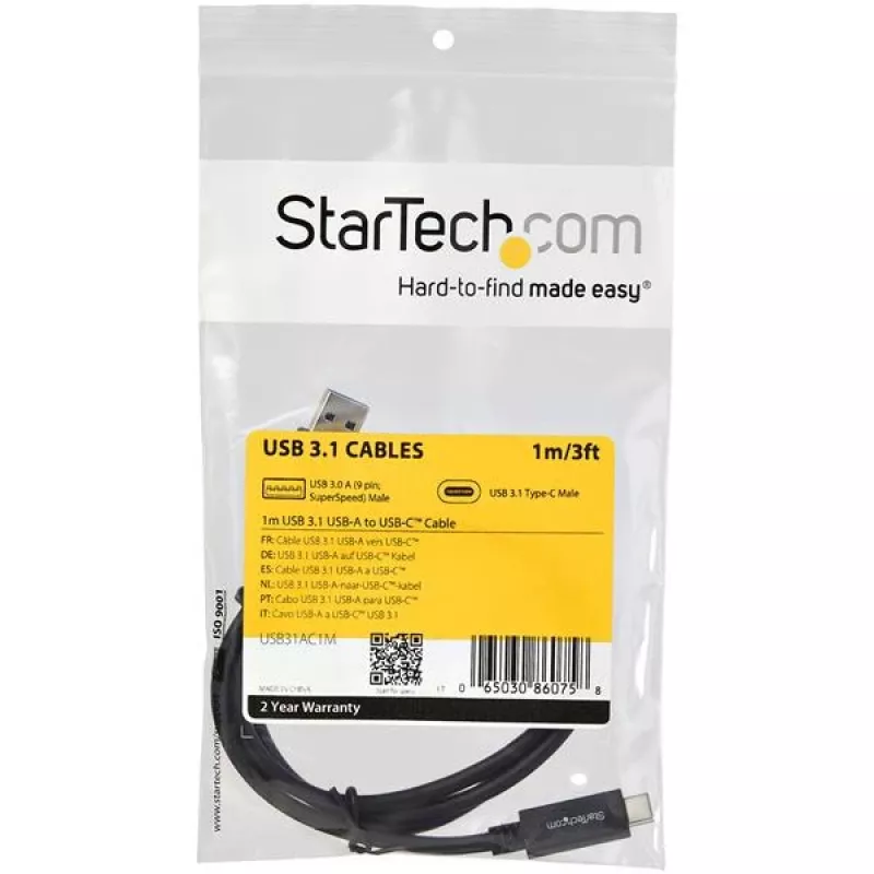 StarTech.com USB31AC1M cavo da USB-A a USB-C, maschio/maschio, USB 3.1, 10 Gbps, 1 m (3 ft), nero