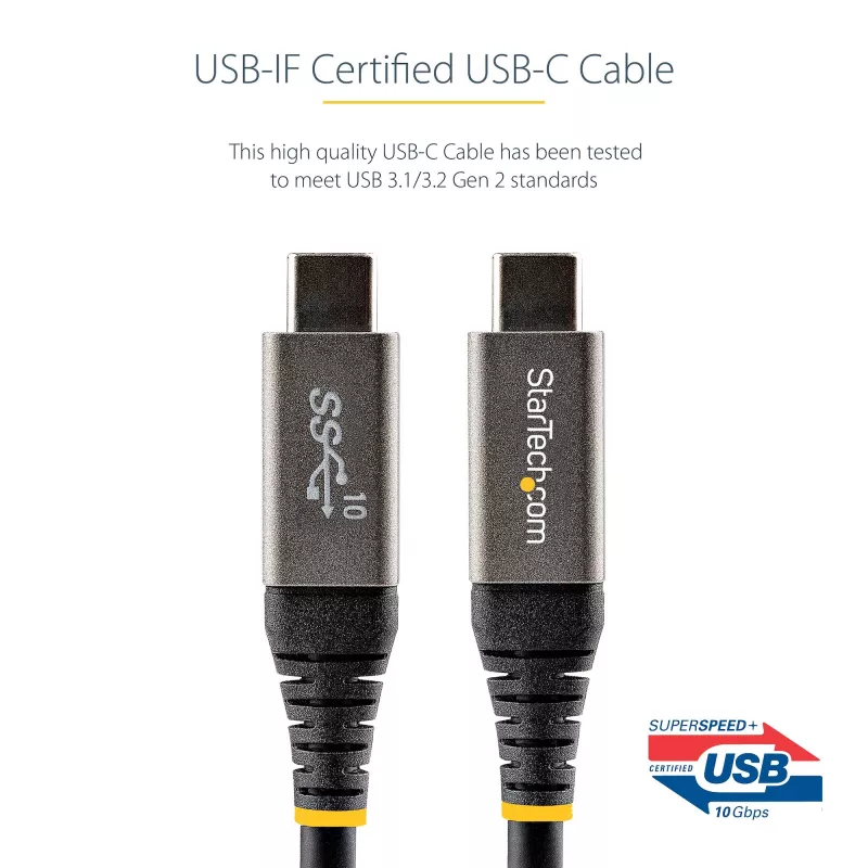 StarTech.com Cavo USB-C da 3ft (1m) 10 Gbit/s – Cavo USB-C certificato USB-IF – Cavo USB 3.1 Type-C – Ricarica 100W (5A) Power Delivery, modalità DP Alt – Cavo USB-C a C – Ricarica e sincronizzazione