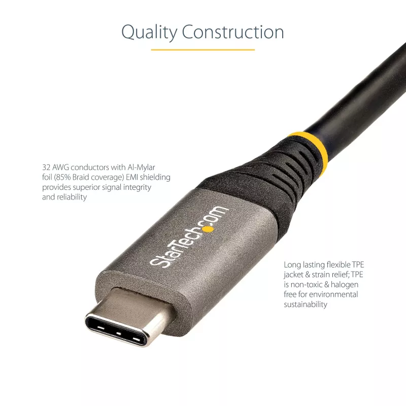 StarTech.com Cavo USB-C da 3ft (1m) 10 Gbit/s – Cavo USB-C certificato USB-IF – Cavo USB 3.1 Type-C – Ricarica 100W (5A) Power Delivery, modalità DP Alt – Cavo USB-C a C – Ricarica e sincronizzazione