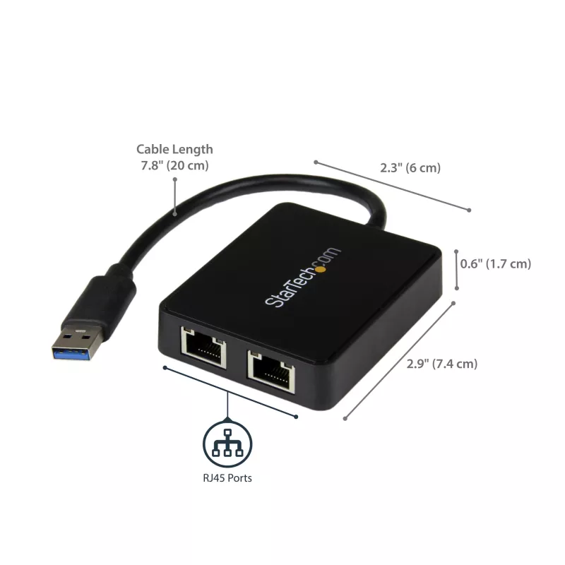 StarTech.com Adattatore NIC USB 3.0 a doppia porta Gigabit Ethernet con porta USB