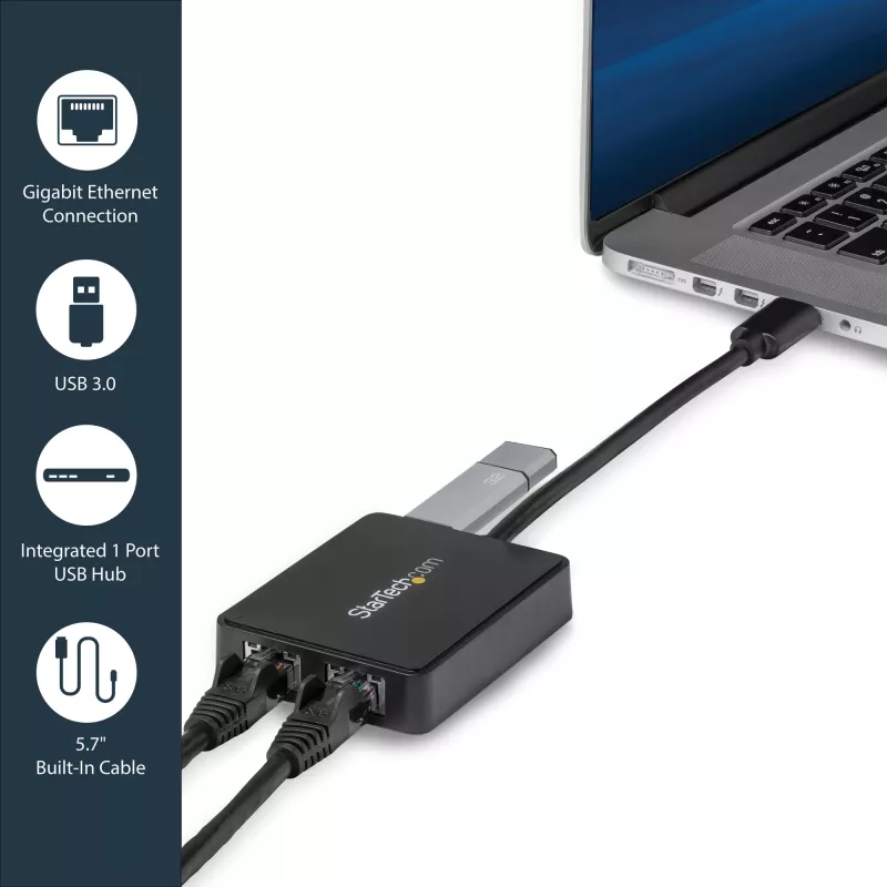 StarTech.com Adattatore NIC USB 3.0 a doppia porta Gigabit Ethernet con porta USB
