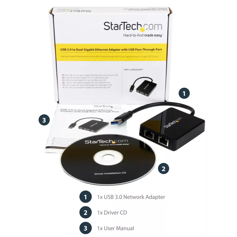 StarTech.com Adattatore NIC USB 3.0 a doppia porta Gigabit Ethernet con porta USB