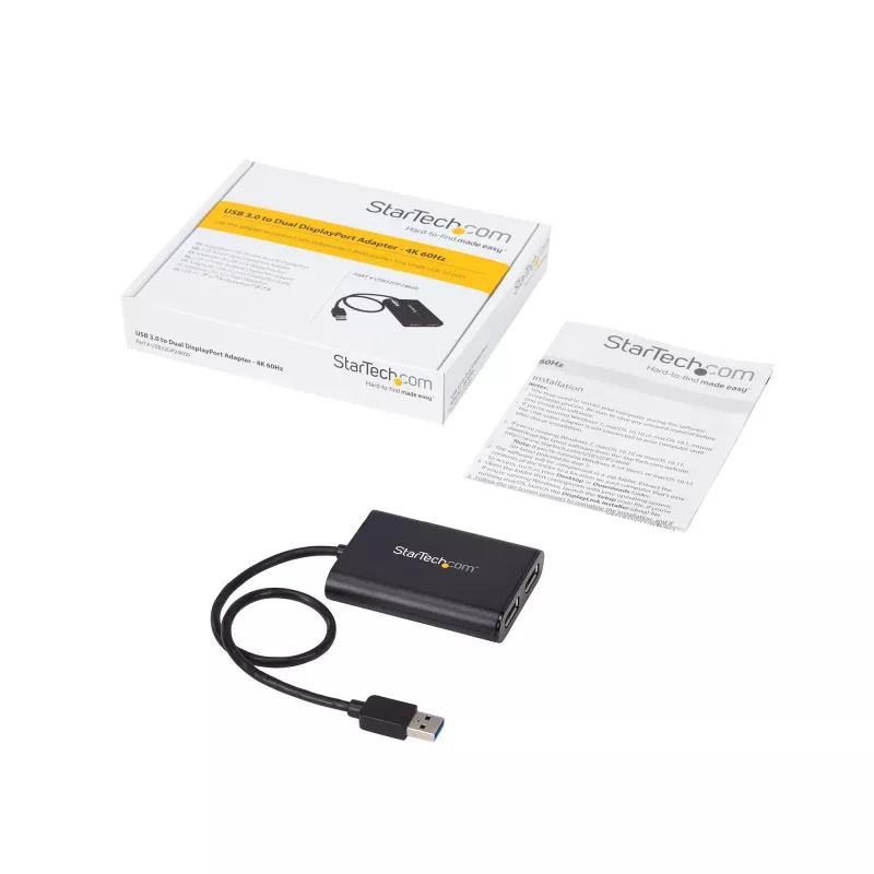 StarTech.com Adattatore USB 3.0 a doppio DisplayPort – 4K 60 Hz, 3.2 Gen 1 (3.1 Gen 1), USB Type-A, uscita DisplayPort, 4096 x 2160 pixel