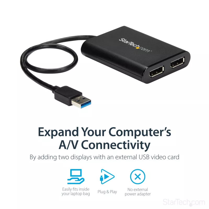 StarTech.com Adattatore USB 3.0 a doppio DisplayPort – 4K 60 Hz, 3.2 Gen 1 (3.1 Gen 1), USB Type-A, uscita DisplayPort, 4096 x 2160 pixel