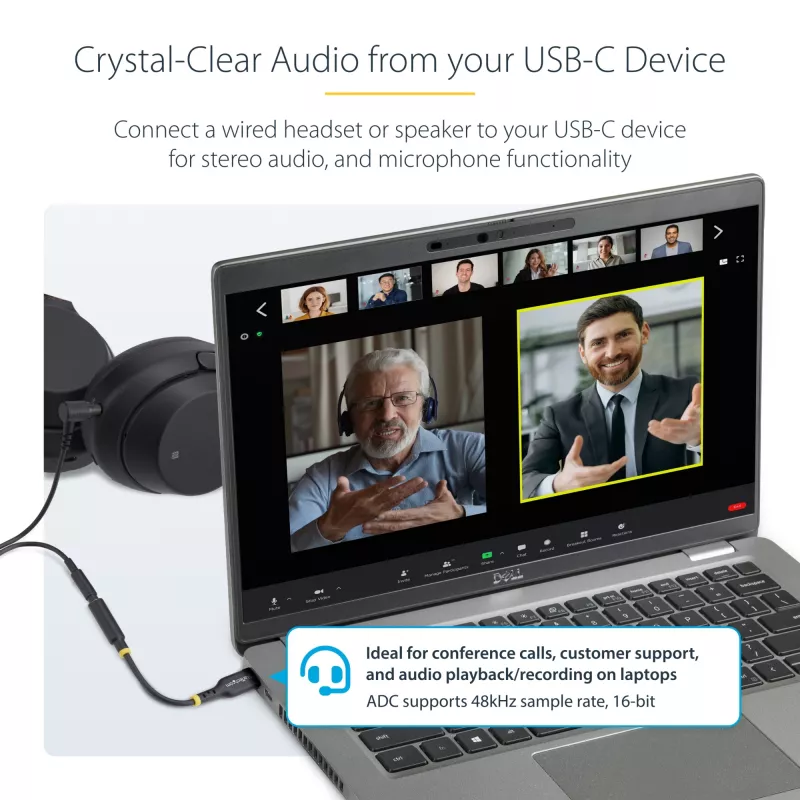 StarTech.com USBCAUDIO2 adattatore audio da USB-C a 3,5 mm TRRS per cuffie/auricolare con microfono, DAC a 32 bit, compatibile con Thunderbolt, 12,7 cm, nero