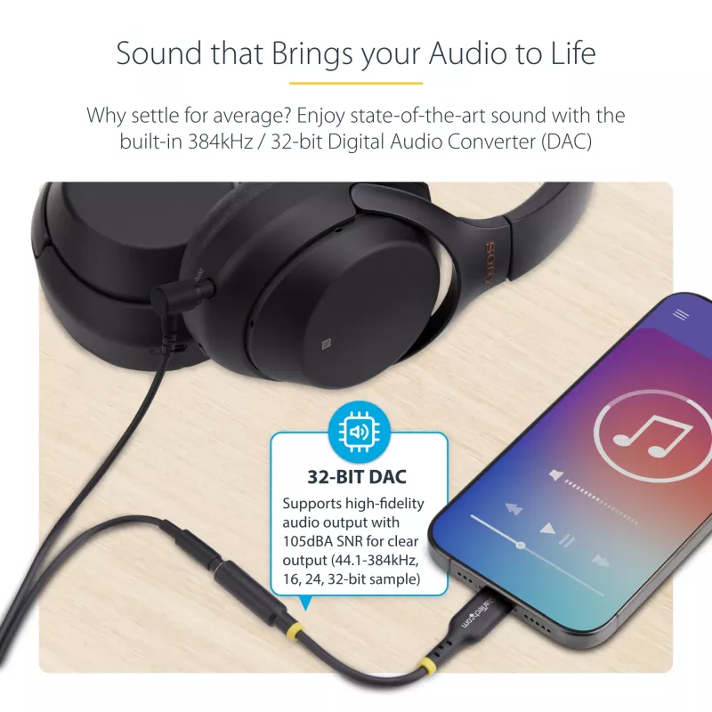 StarTech.com USBCAUDIO2 adattatore audio da USB-C a 3,5 mm TRRS per cuffie/auricolare con microfono, DAC a 32 bit, compatibile con Thunderbolt, 12,7 cm, nero