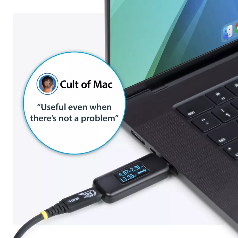 StarTech.com Tester di alimentazione USB-C, multimetro digitale, misuratore di tensione e corrente bidirezionale, fino a 240W PD EPR, tester portatile per prestazioni di cavi e porte USB-C
