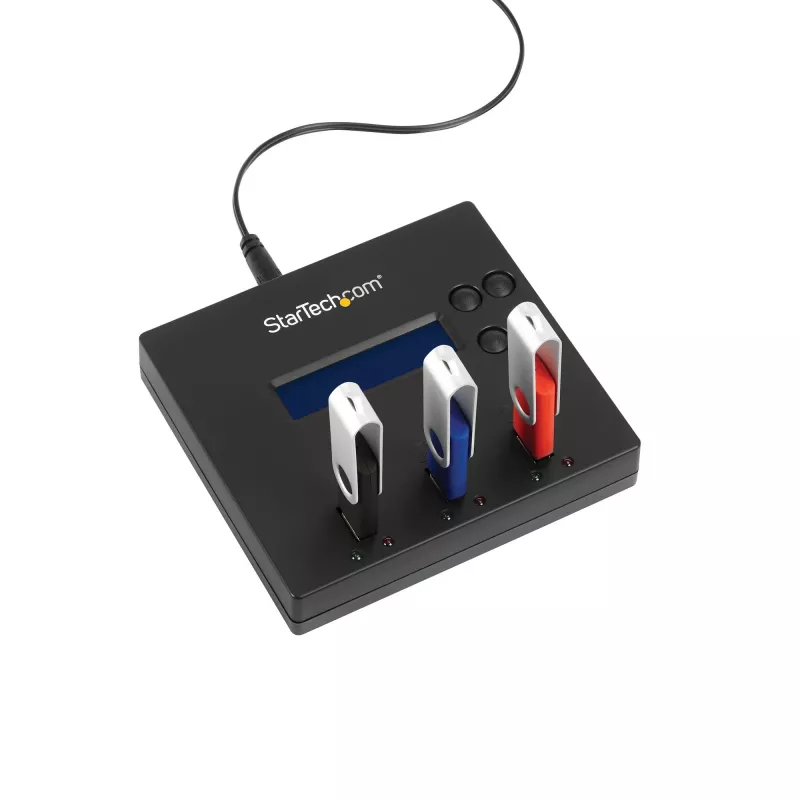 StarTech.com Duplicatore e cancellatore USB standalone 1 a 2, copiatore multi-USB flash drive, copia di sistema e file e copia completa del drive a 1,5 GB/min, cancellazione singola e a 3 passaggi, display LCD – TAA
