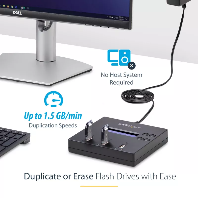 StarTech.com Duplicatore e cancellatore USB standalone 1 a 2, copiatore multi-USB flash drive, copia di sistema e file e copia completa del drive a 1,5 GB/min, cancellazione singola e a 3 passaggi, display LCD – TAA