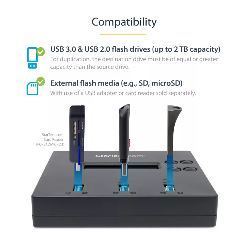 StarTech.com Duplicatore e cancellatore USB standalone 1 a 2, copiatore multi-USB flash drive, copia di sistema e file e copia completa del drive a 1,5 GB/min, cancellazione singola e a 3 passaggi, display LCD – TAA