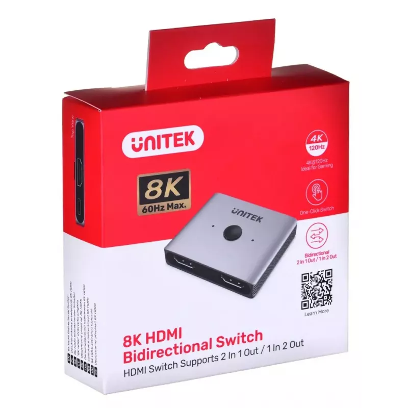 Switch HDMI Unitek V1163A 2x1 8K 60 Hz — 2 ingressi su 1 uscita