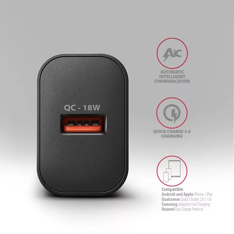 Axagon ACU-QC18 QC 3.0 1× uscita caricabatterie da parete 18W, interno, AC, nero