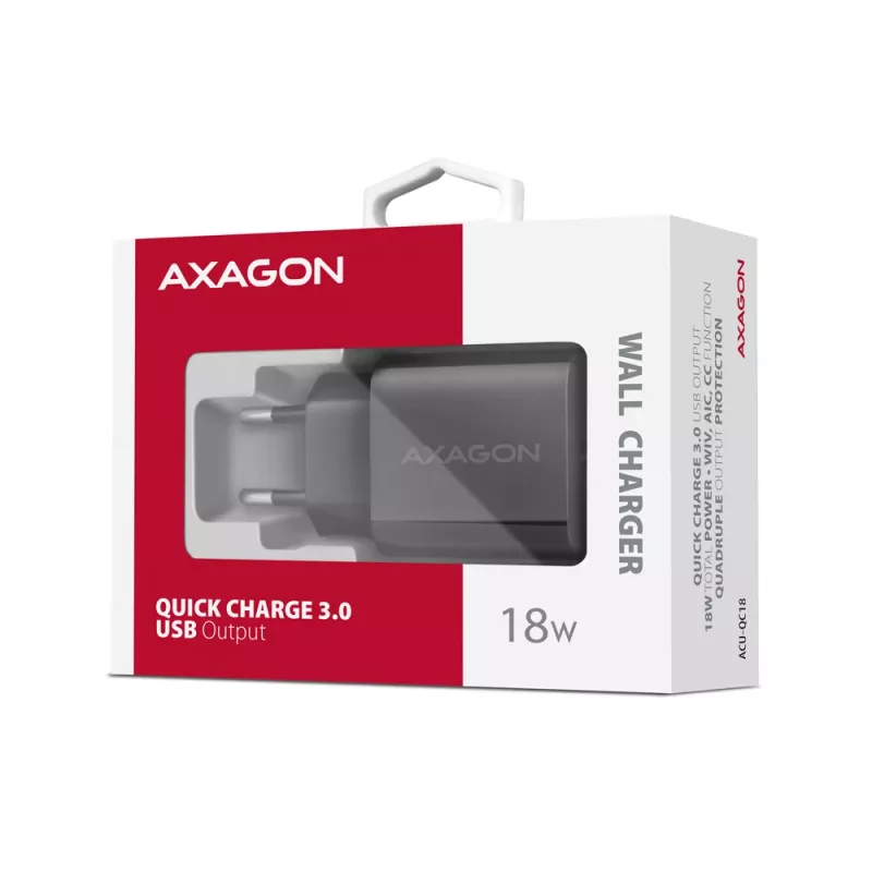 Axagon ACU-QC18 QC 3.0 1× uscita caricabatterie da parete 18W, interno, AC, nero