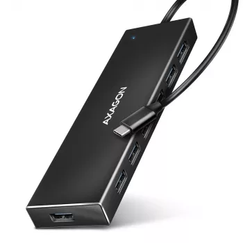 Axagon HUE-F7C hub 7x USB 3.2 Gen 1 in ALU piatto con ingresso micro-alimentazione 30cm USB-C USB 3.2 Gen 1 (3.1 Gen 1) Type-A 5000 Mbit/s nero