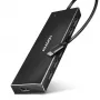 Axagon HUE-F7C hub di ricarica piatto in alluminio USB 3.2 Gen 1 a 7 porte, 7x USB-A, cavo USB-C da 30 cm, connettore per alimentazione esterna, nero