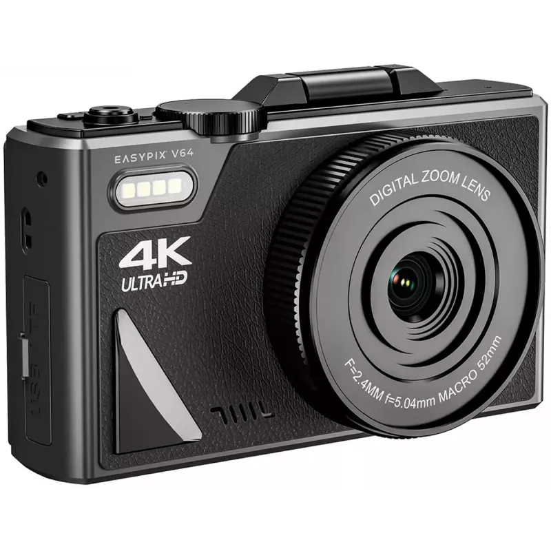 Easypix V64 Flip 20203 fotocamera digitale compatta, 64 MP, video 4K, display ribaltabile da 3 pollici, zoom digitale 18x, WiFi