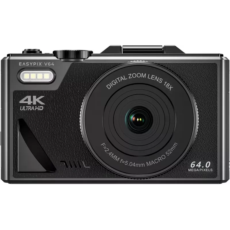 Easypix V64 Flip 20203 fotocamera digitale compatta, 64 MP, video 4K, display ribaltabile da 3 pollici, zoom digitale 18x, WiFi