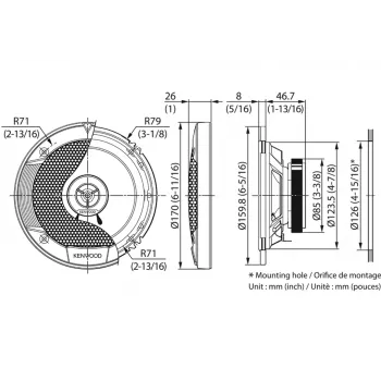 Altoparlanti per auto Kenwood KFC-S1676EX rotondi a 3 vie 330 W 2 pz.