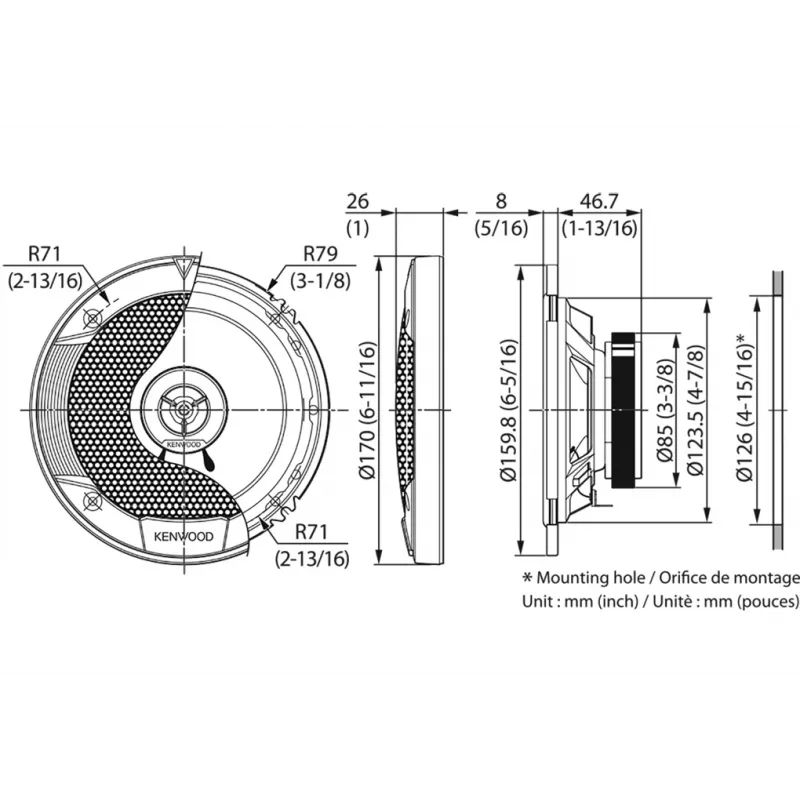 Altoparlanti per auto Kenwood KFC-S1676EX rotondi a 3 vie 330 W 2 pz.