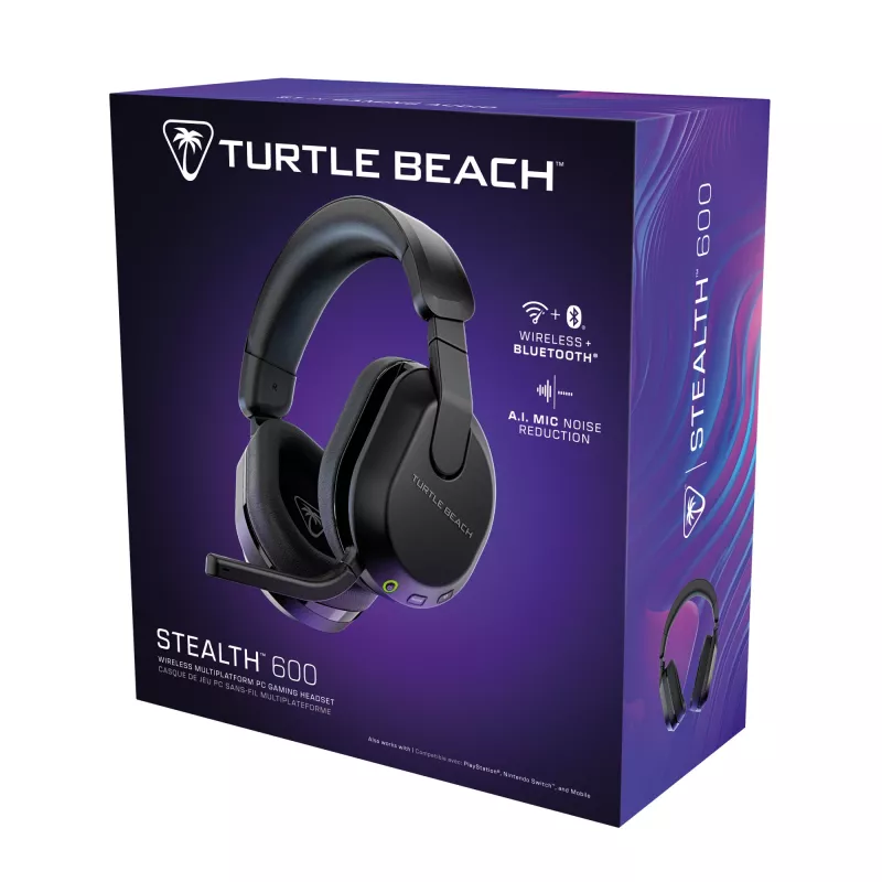 Turtle Beach Stealth 600 nero PC headset gaming wireless con autonomia fino a 80 ore, altoparlanti da 50 mm e Bluetooth per PC, PS5, PS4 e dispositivi mobili
