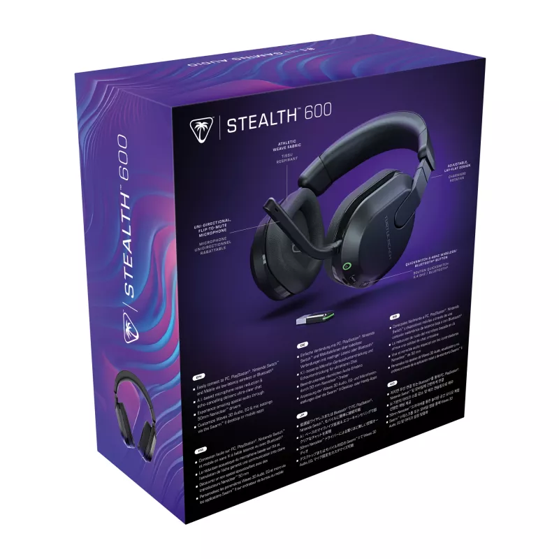 Turtle Beach Stealth 600 nero PC headset gaming wireless con autonomia fino a 80 ore, altoparlanti da 50 mm e Bluetooth per PC, PS5, PS4 e dispositivi mobili